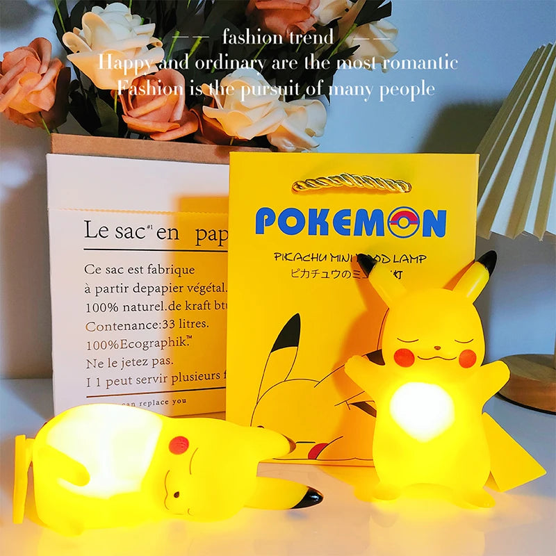 Genuine Pokemon elf Night Light Figure Pikachu Eevee Psyduck Bulbasaur Jirachi Bedside Lamp Bedrooms Children Toys Christmas Gif