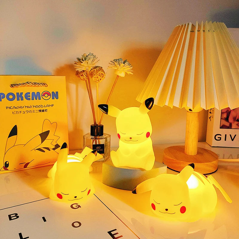 Genuine Pokemon elf Night Light Figure Pikachu Eevee Psyduck Bulbasaur Jirachi Bedside Lamp Bedrooms Children Toys Christmas Gif