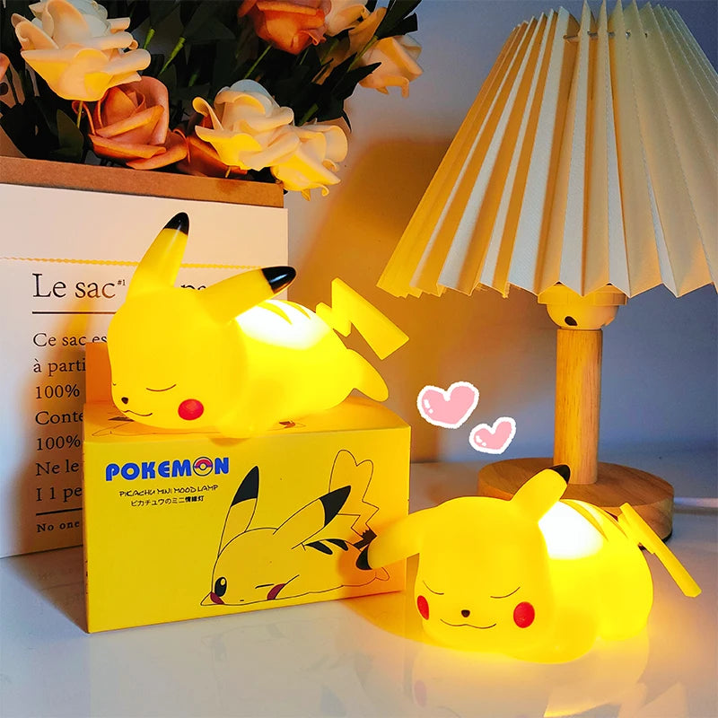 Genuine Pokemon elf Night Light Figure Pikachu Eevee Psyduck Bulbasaur Jirachi Bedside Lamp Bedrooms Children Toys Christmas Gif