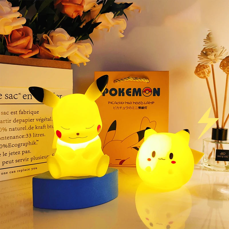 Genuine Pokemon elf Night Light Figure Pikachu Eevee Psyduck Bulbasaur Jirachi Bedside Lamp Bedrooms Children Toys Christmas Gif