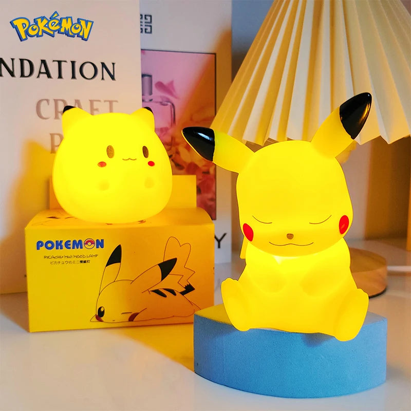 Genuine Pokemon elf Night Light Figure Pikachu Eevee Psyduck Bulbasaur Jirachi Bedside Lamp Bedrooms Children Toys Christmas Gif